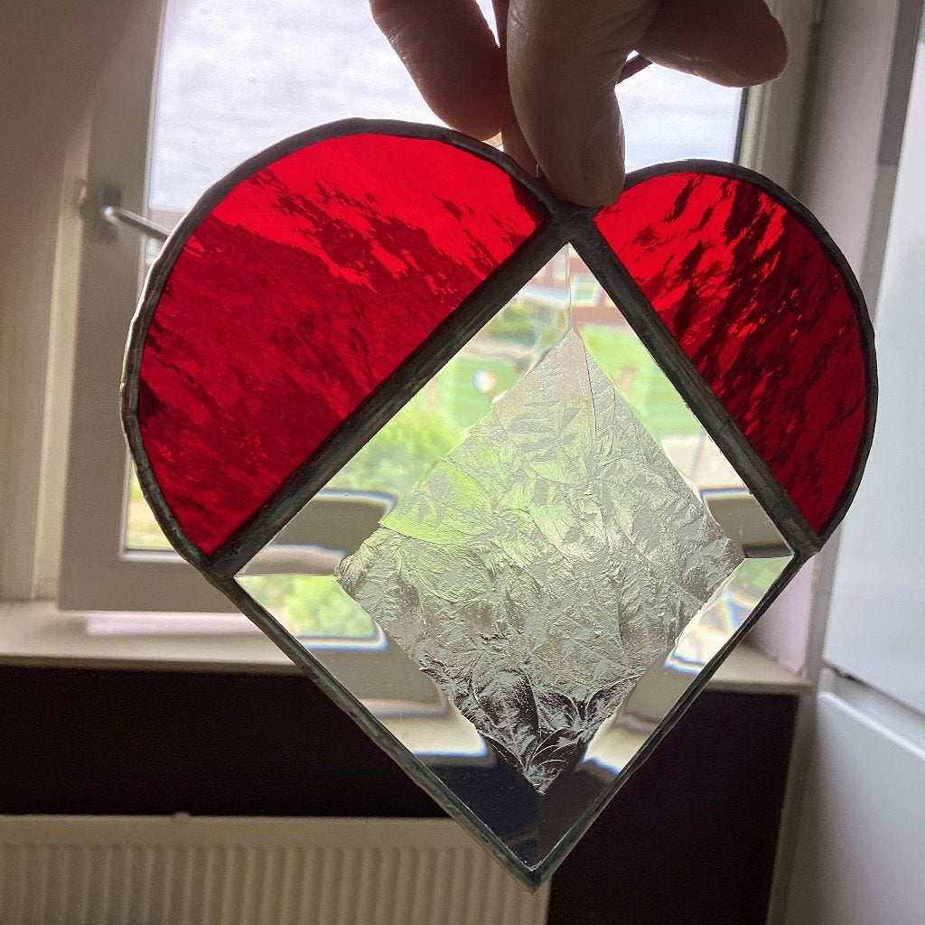 Glas in lood, raamhanger, hart, vintage, prijs per stuk, Ophalen