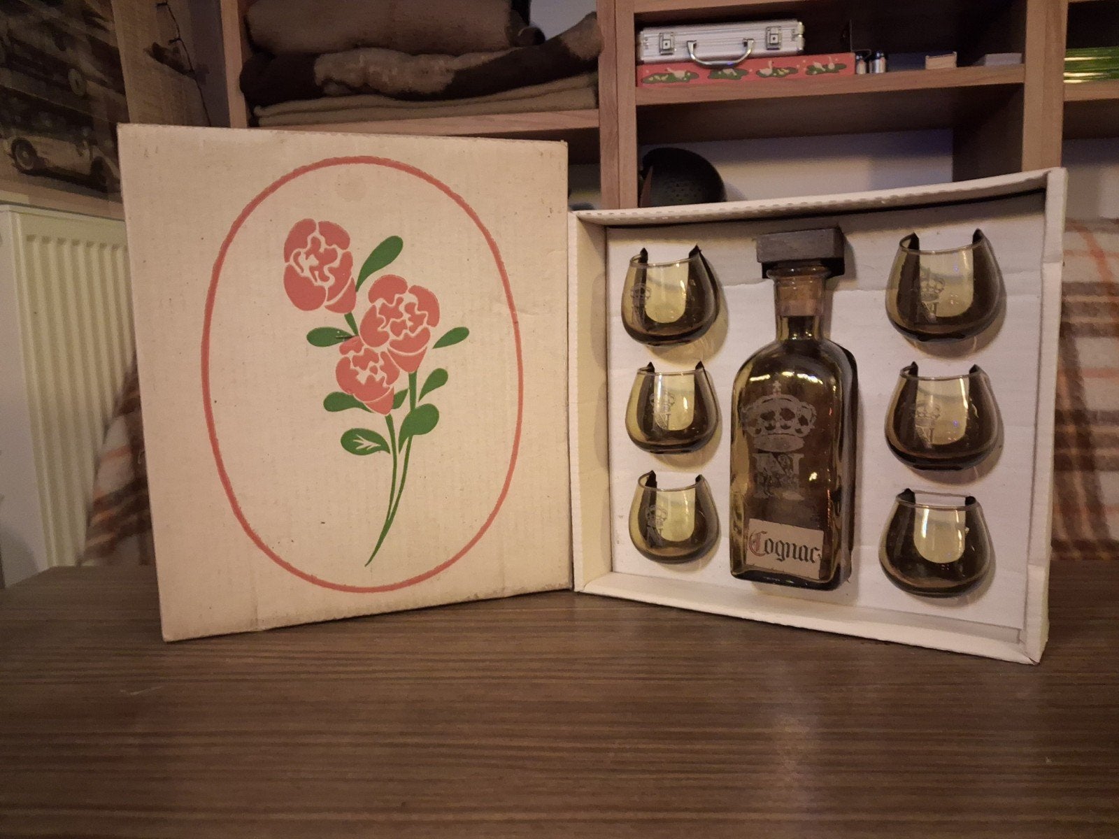 Vintage Cognac Fles en Glaasjes Set in Originele Doos, Antiek en Kunst, Ophalen of Verzenden