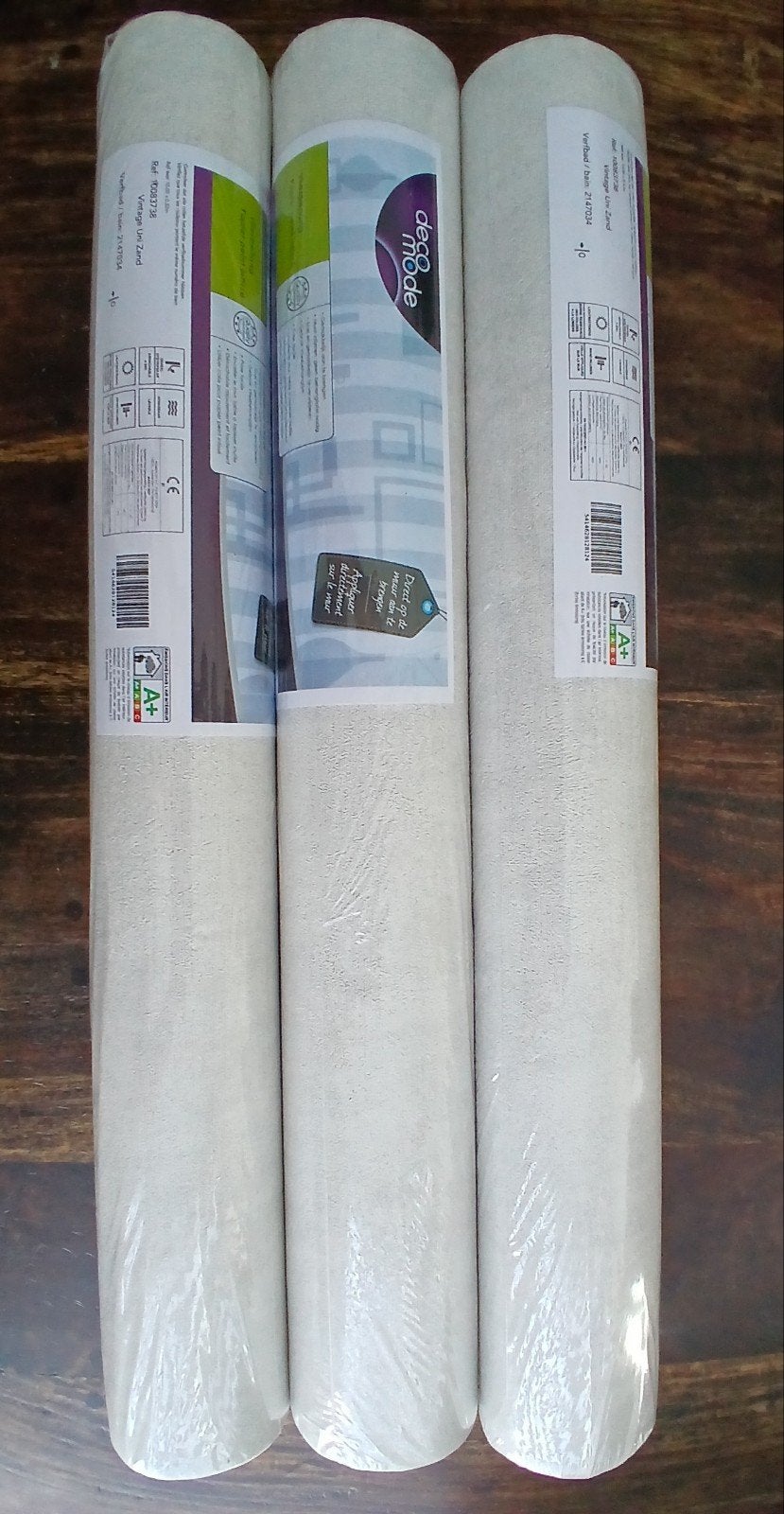 DecoMode Vliesbehang Vintage Uni Zand - 3 rollen, Natuurlijk, Beige, Ophalen of Verzenden, Vliesbehang