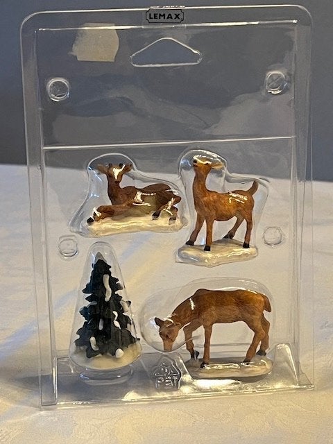 Lemax polyresin "Hert met jongen", set van 4, 1999, Ophalen of Verzenden, Zo goed als nieuw