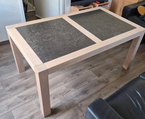 Eetkamertafel met stenen blad, Huis en Inrichting, Tafels | Eettafels, Ophalen, Gebruikt, 50 tot 100 cm, Overige materialen