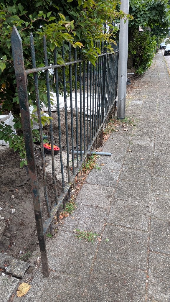 Groen sierhekwerk, 317cm lang, 90cm hoog, Tuin en Terras, Tuinhekken en Hekwerk, Ophalen, Gebruikt, IJzer, Sierhekwerk