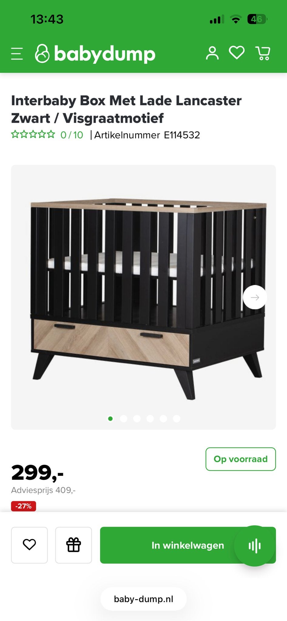 Interbaby Box Met Lade Lancaster Zwart / Visgraatmotief, Kinderen en Baby's, Boxen, Ophalen, Gebruikt, Rechthoekig, Lade