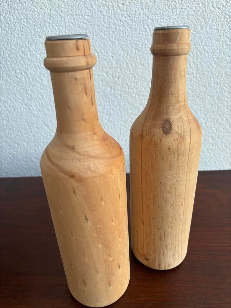 Houten flessen / kandelaars, Bruin, Ophalen of Verzenden, Zo goed als nieuw, Hout