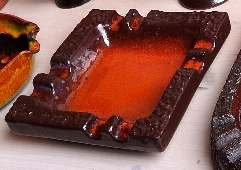 Vintage oranje asbak keramiek, Ophalen of Verzenden