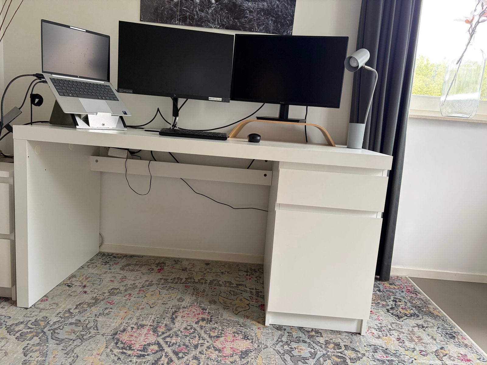 Bureau wit met lades Ikea Malm 140x65, Ophalen, Spaanplaat of MDF, Zo goed als nieuw, IKEA