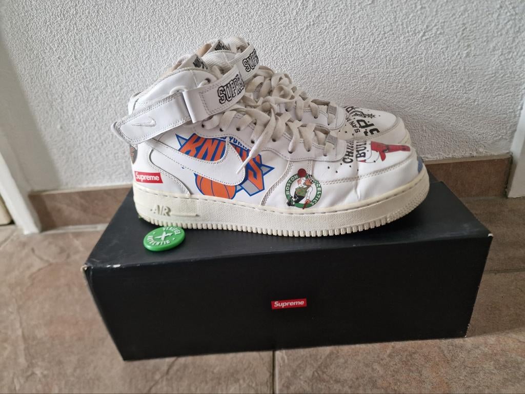 Nike Air Force 1 Mid 07 x Supreme x NBA Wit EU 45, Kleding | Heren, Schoenen, Gedragen, Sneakers of Gympen, Wit, Ophalen of Verzenden