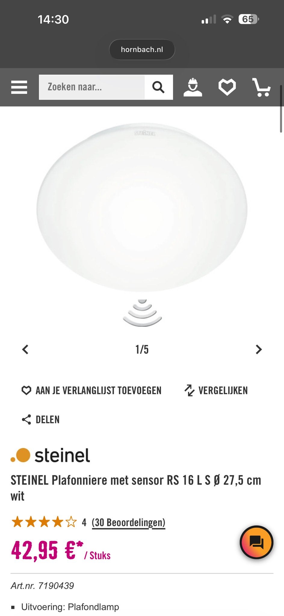 Steinel Plafondlamp RS PRO P1-R Flat S met sensor, wit, Ophalen, Steinhauer, LED, Zo goed als nieuw
