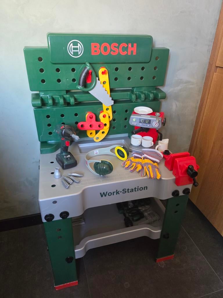Bosch Work-Station Speelgoed Werkbank met Gereedschap, Ophalen, Gebruikt, Bouwen, Met geluid