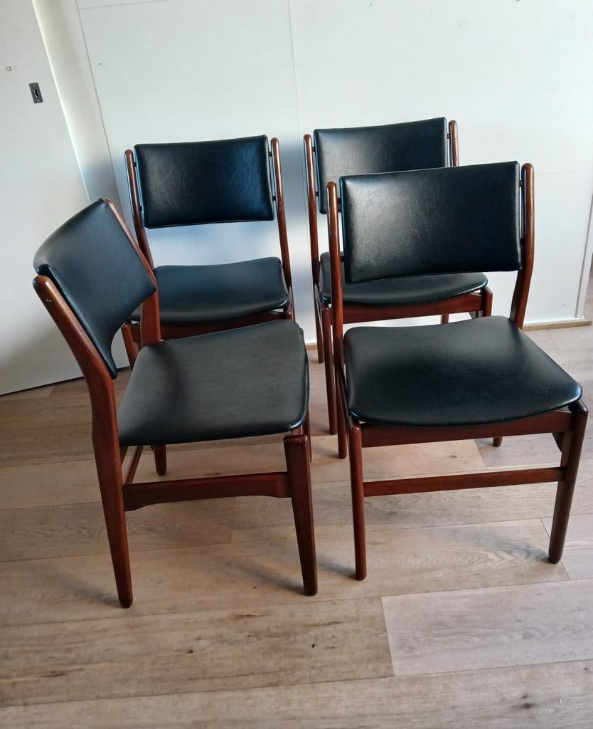 Set van 4 vintage stoelen, Huis en Inrichting, Stoelen, Ophalen, Gebruikt, Bruin, Leer
