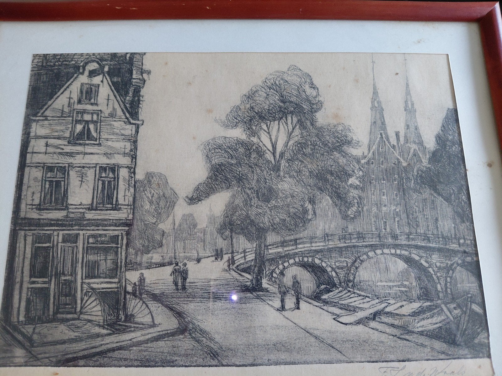 Originele ets Amsterdam – F.J. van der Waals –Handgesigneerd, Antiek en Kunst, Ophalen of Verzenden, Stadsgezicht, Ets, Gesigneerd