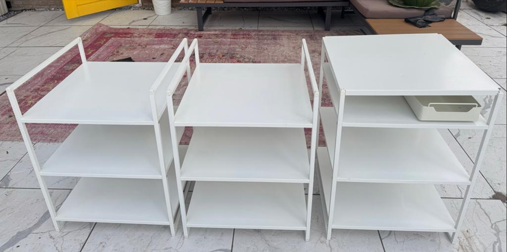 3x IKEA JONAXEL Stellingkast, waarvan 1 met lade, Ophalen, Gebruikt