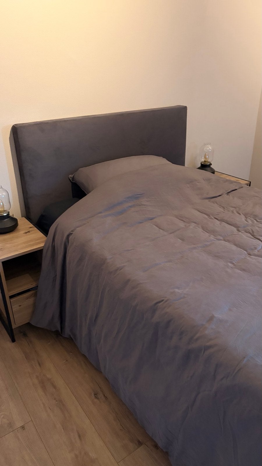 Boxspring velvet antraciet 120x200cm met topper en matras, Ophalen, Overige kleuren, Zo goed als nieuw, Twijfelaar