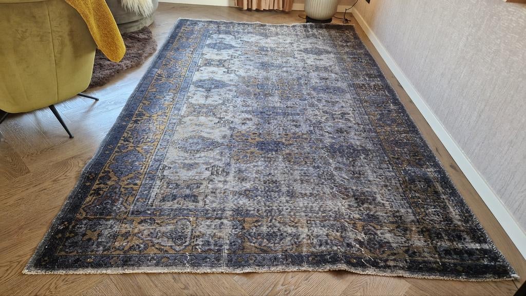 Vintage recoloured handgeknoopt vloerkleed rozenkelim, Huis en Inrichting, Stoffering | Tapijten en Kleden, Ophalen of Verzenden