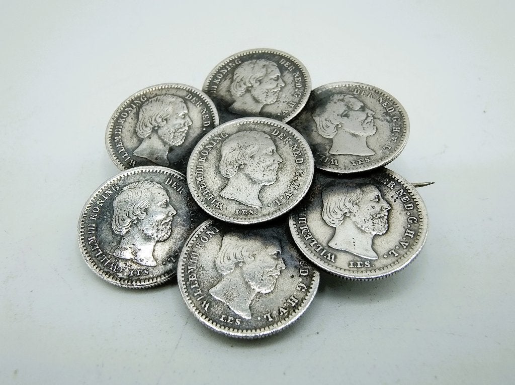 Zilveren stuivertjes broche, Willem 3, Gebruikt, Info@zilverwebsite.nl, Verzenden, Minder dan 4 cm