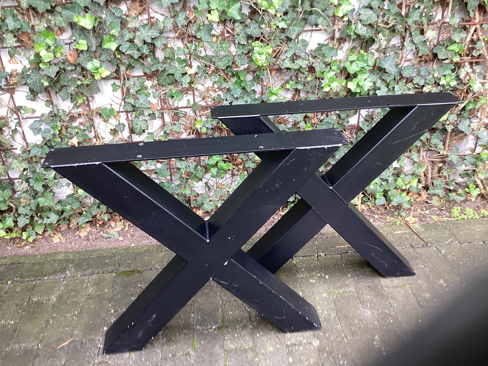 Stel zwarte stalen tafelpoten, Huis en Inrichting, Ophalen, Minder dan 50 cm, Gebruikt, 50 tot 100 cm