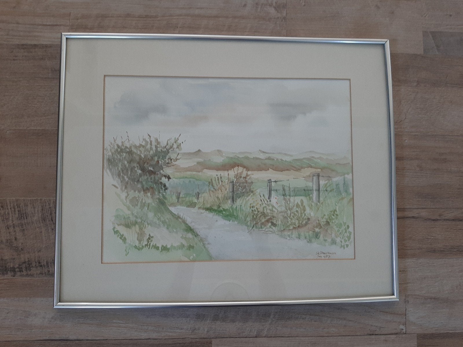 Ingelijste aquarel landschap duinpad st.maartenzee, Antiek en Kunst, Kunst | Schilderijen | Klassiek, Ophalen of Verzenden