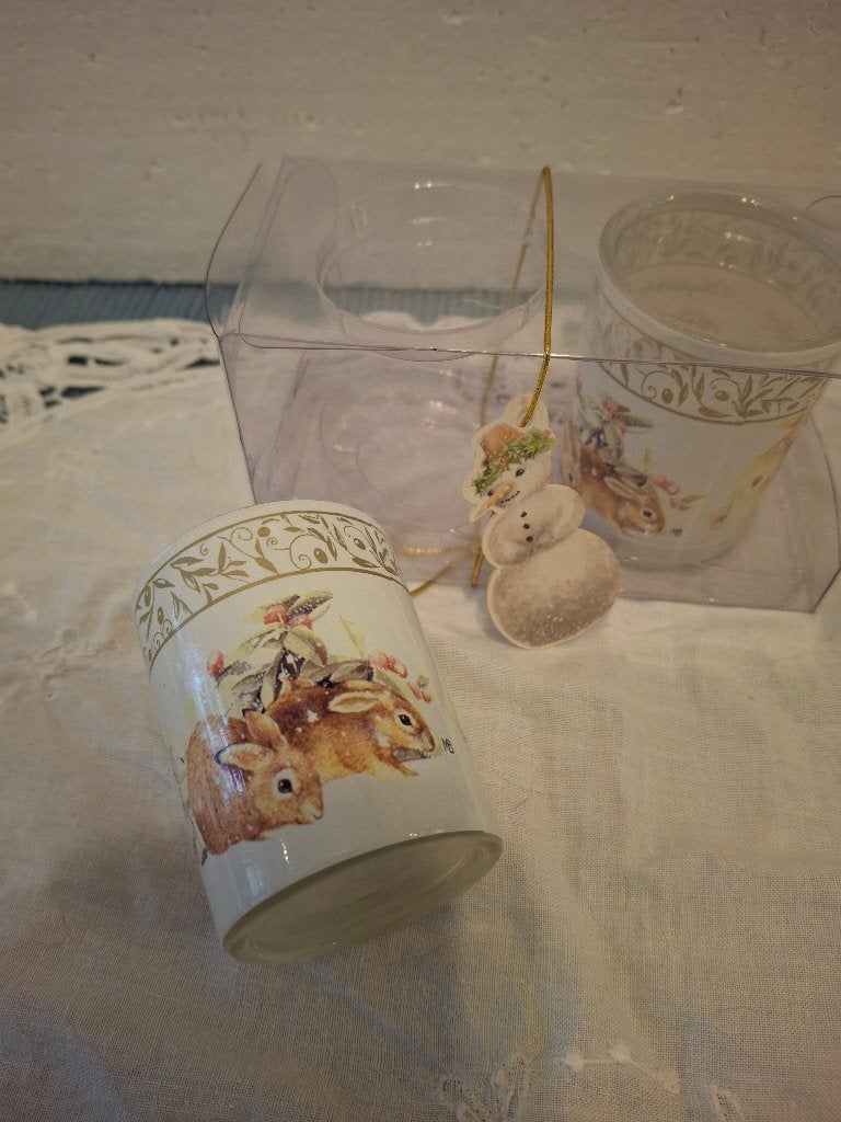 Marjolein Bastin - 2 waxinelichtjes van glas met konijntjes, Huis en Inrichting, --, Wit, Waxinelichthouder, Nieuw