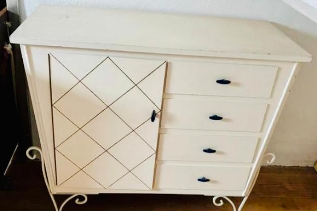 Antieke Prinsessen kast met lades en deur, Ophalen, Gebruikt, 50 tot 100 cm, Met lade(s)