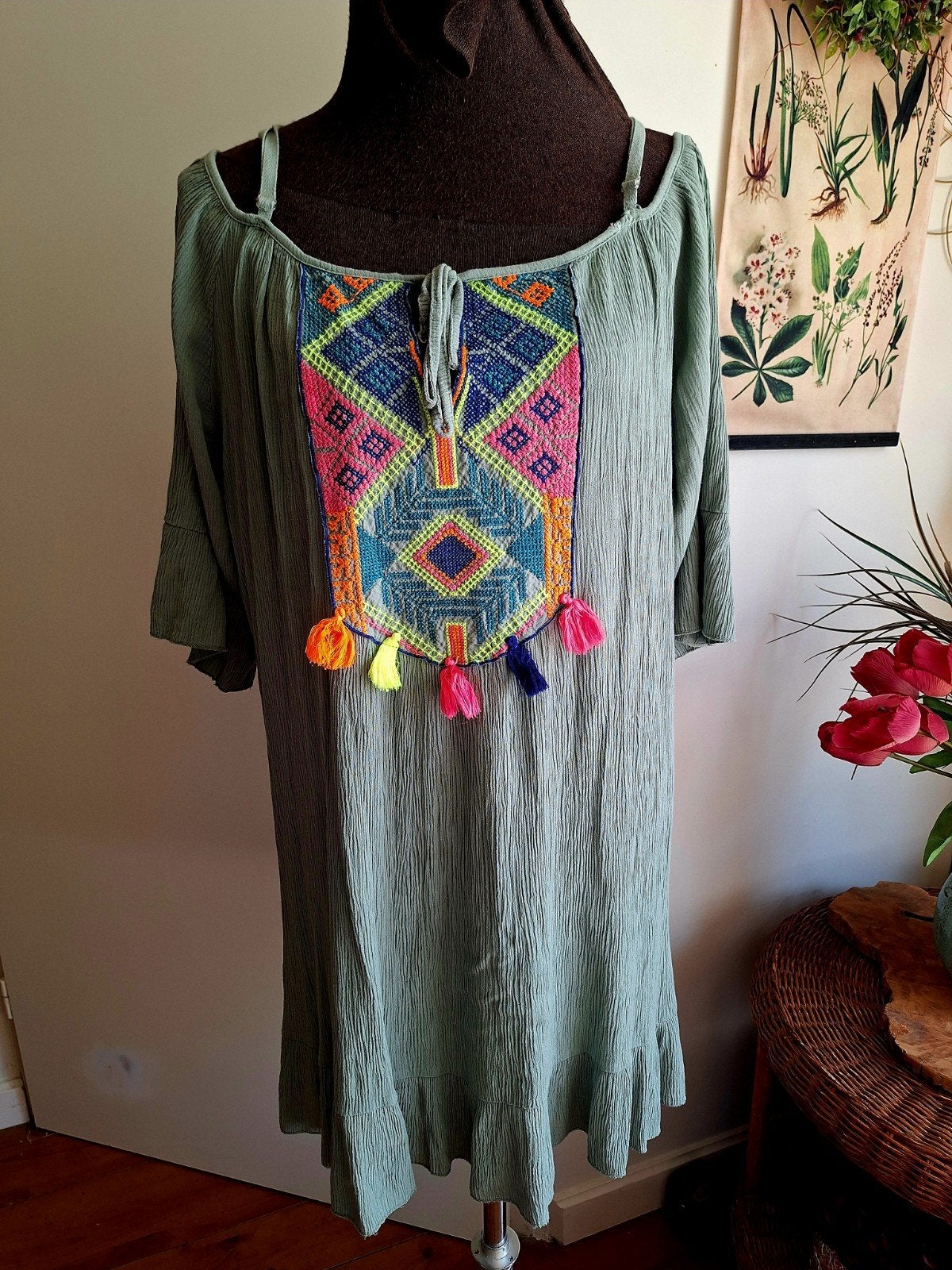 Ibiza boho style tuniek maat l xl groen, Ophalen of Verzenden, Gedragen, Maat 46/48 (XL) of groter, Groen