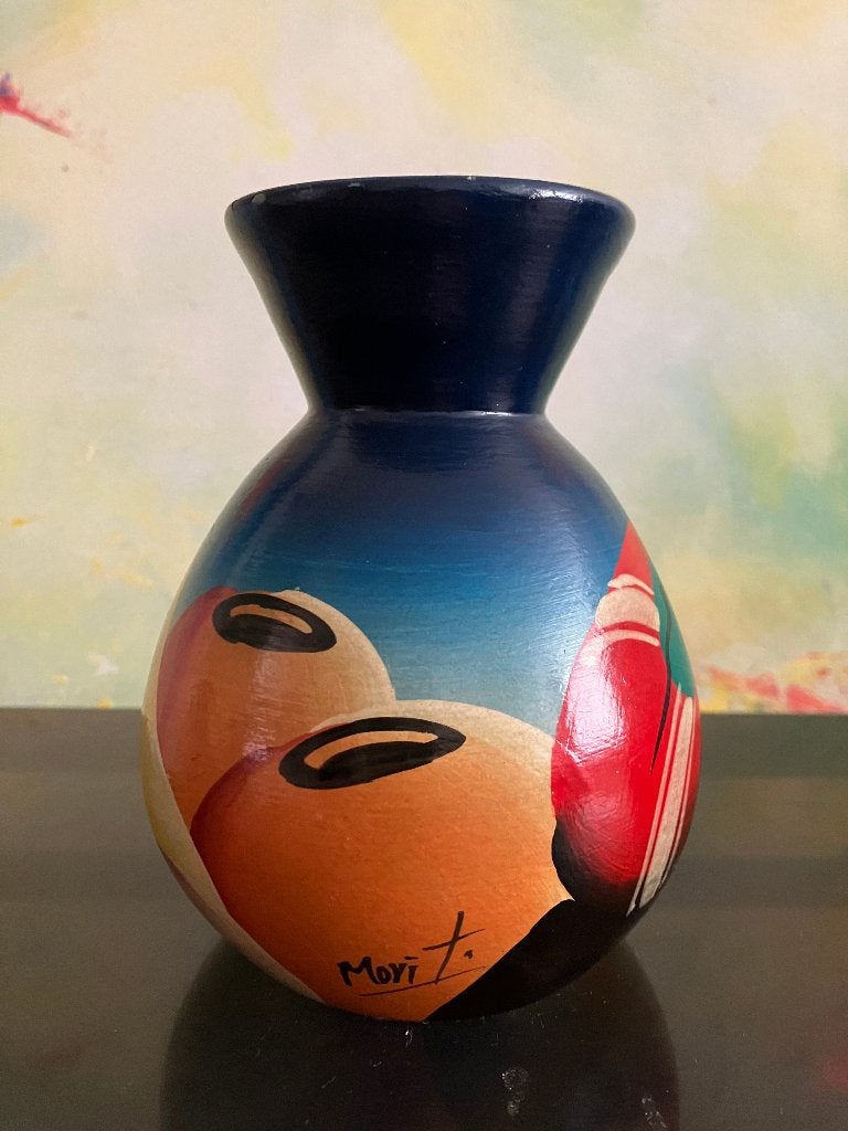 Handgeschilderd terracotta vaas van C. Morit Peruvian Artist, Ophalen of Verzenden