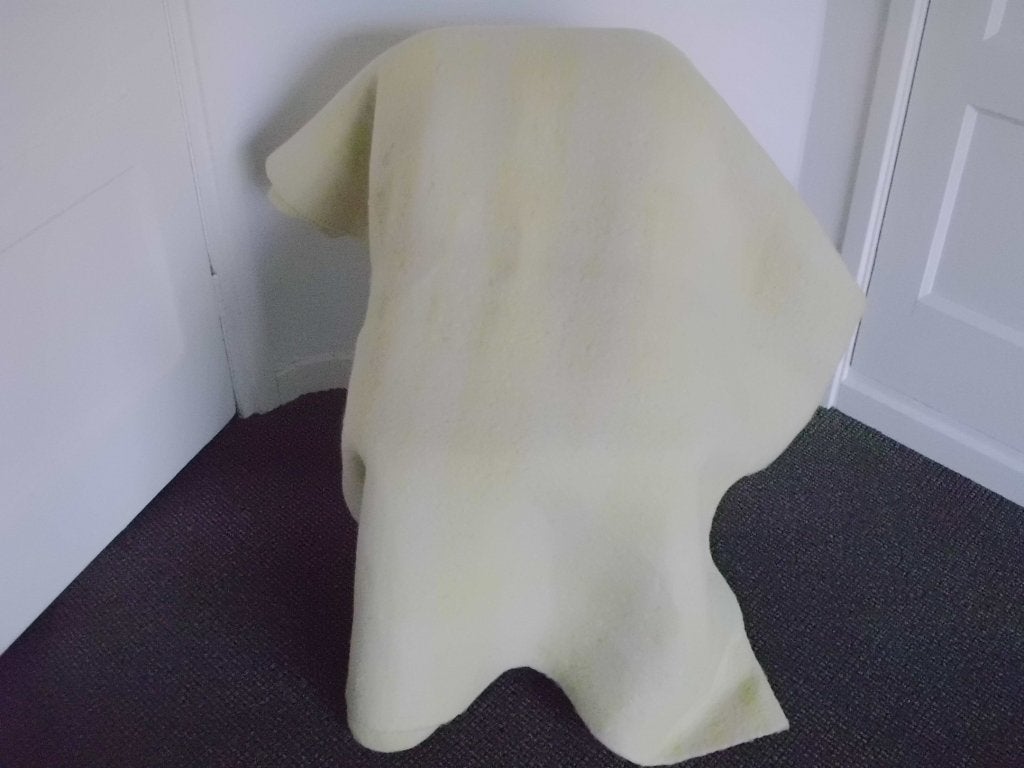 Authentieke AaBe oude wollen deken pastel geel 195 x 125 cm, Ophalen, Gebruikt, Eenpersoons, Geel