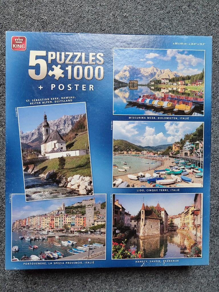 5 Puzzels 1000 stukjes in 1 doos - King, Hobby en Vrije tijd, Denksport en Puzzels, Ophalen of Verzenden, 500 t/m 1500 stukjes
