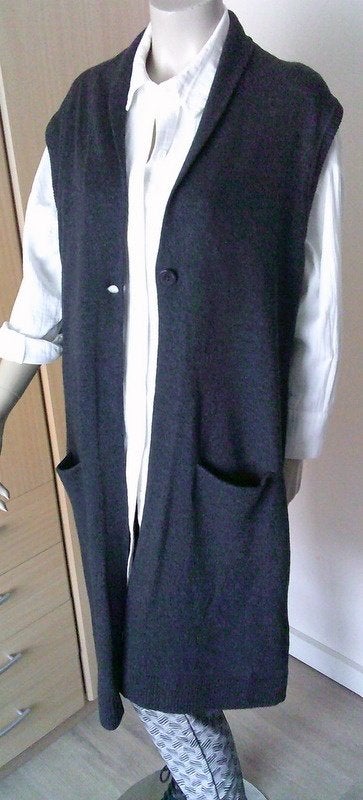 BLOOMINGS donkergrijze lange 70% wollen mouwloos vest XXL, Verzenden, Gedragen, Maat 46/48 (XL) of groter, Grijs