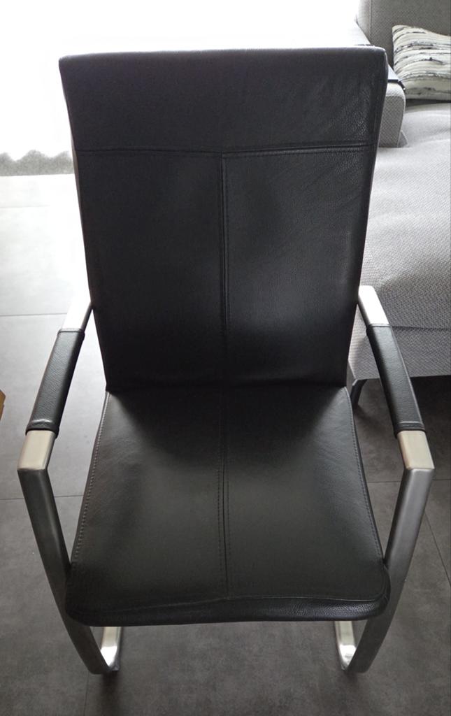 Moderne Eethoek stoelen leer RVS, Huis en Inrichting, Stoelen, Gebruikt, Zwart, Leer, Ophalen of Verzenden