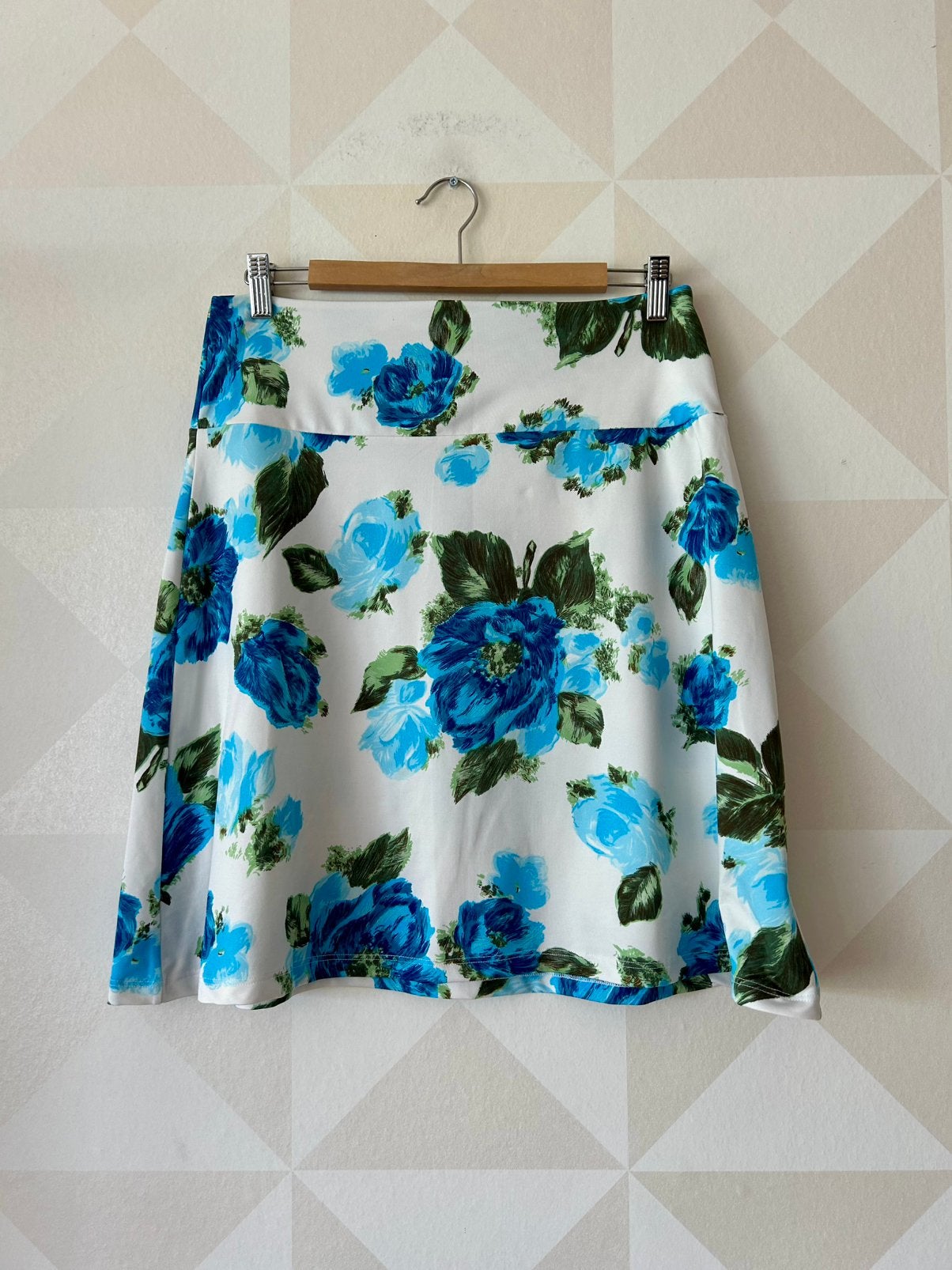 King Louie Border Skirt wit blauw bloem M/38 zgan, Maat 38/40 (M), Wit, Ophalen of Verzenden, Zo goed als nieuw