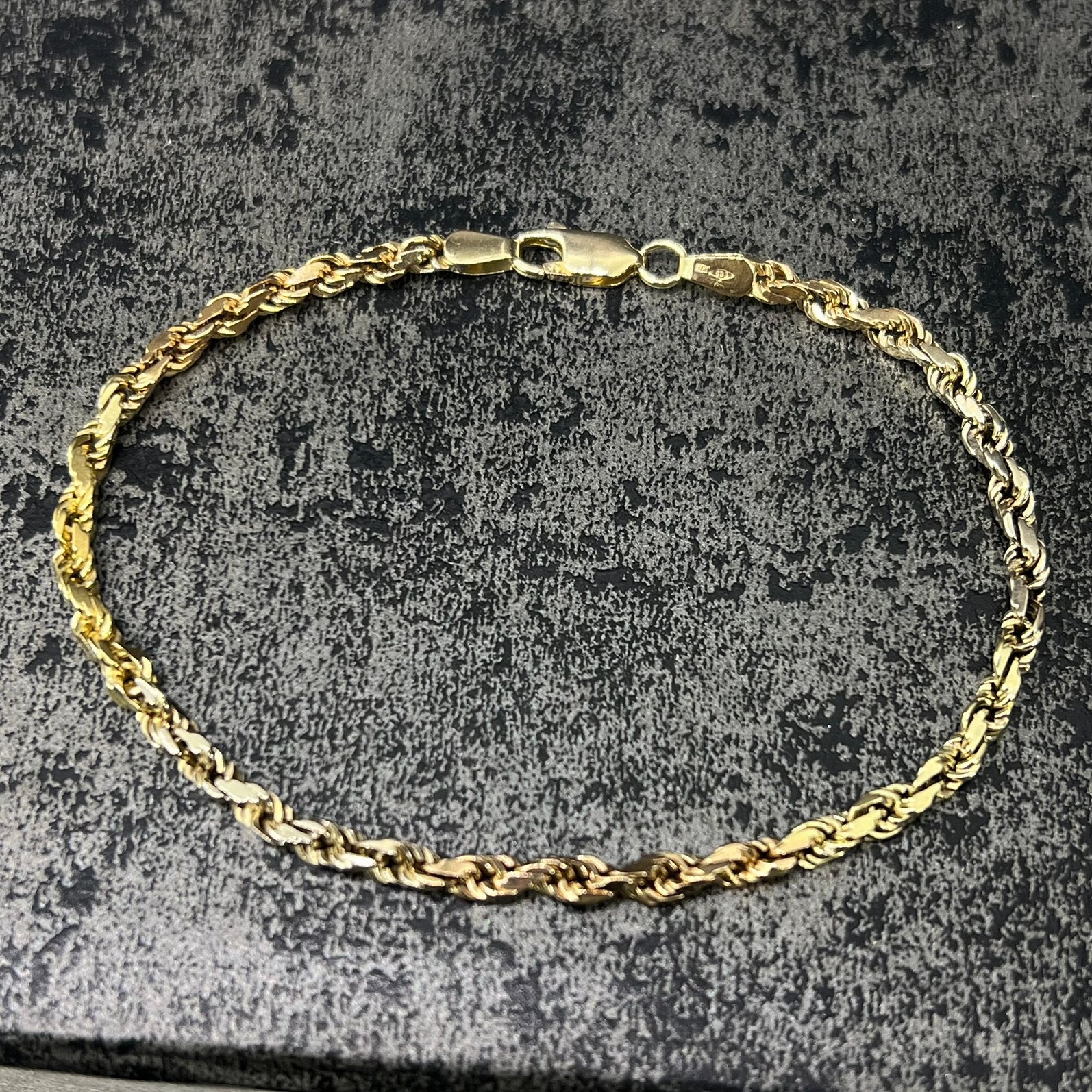 14k gouden armband rope schakel massief diamond cut, Ophalen of Verzenden, Zo goed als nieuw, Goud