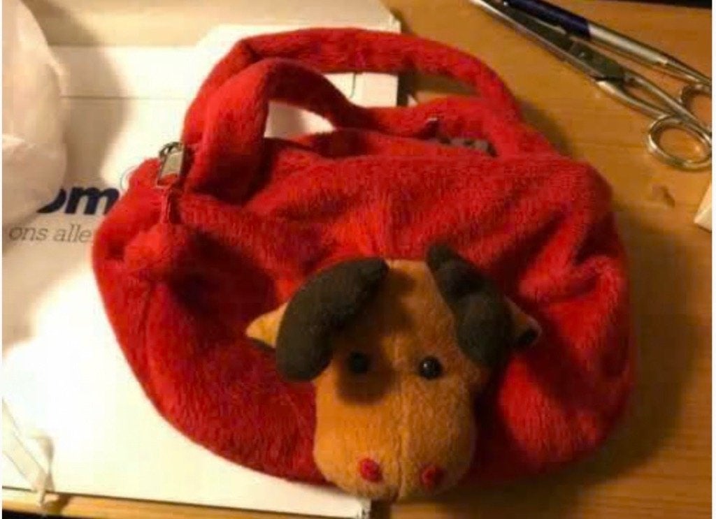 rood kerst tasje met rendier kop, Ophalen, Zo goed als nieuw