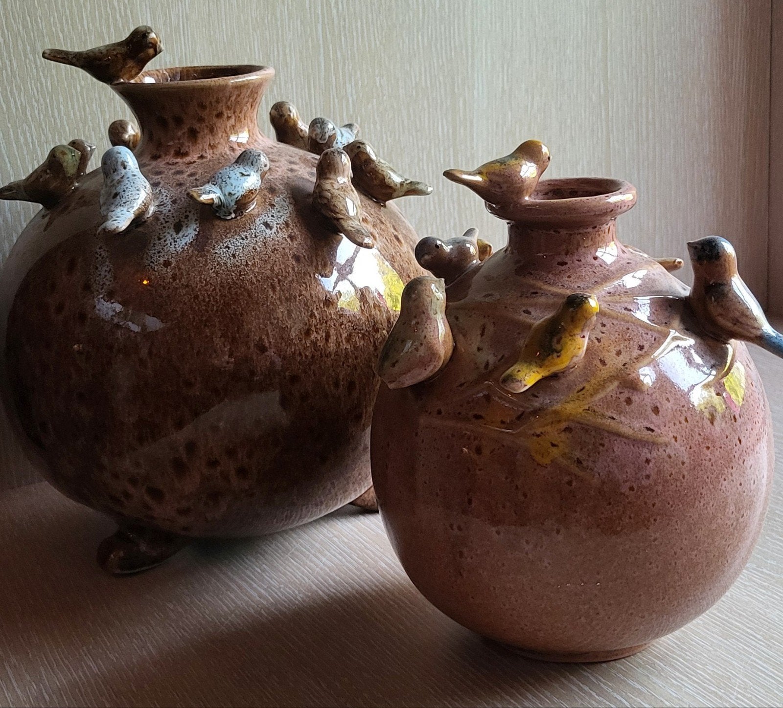 Unieke vogelvaasjes van Des Pots - Handgemaakt aardewerk, Huis en Inrichting, Woonaccessoires | Vazen, Ophalen of Verzenden