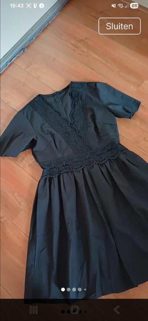 Mooi zwart jurkje met broderie,  maat M, Maat 38/40 (M), Zwart, Nieuw, Ophalen of Verzenden