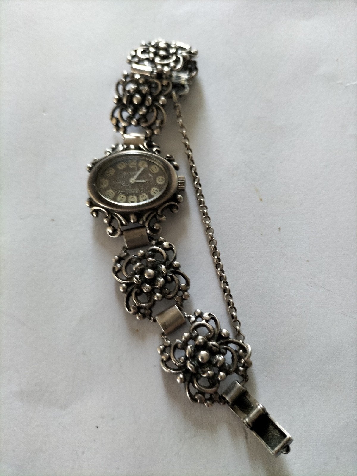 Vintage Zilveren Polshorloge met Sierlijke Band, Sieraden, Tassen en Uiterlijk, Horloges | Antiek, Overige merken, Met bandje
