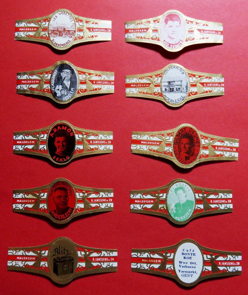 Sigarenbandjes Reclamebandjes R.Janssens & Zn. 10x, Verzenden, Gebruikt, Sigarenbandjes