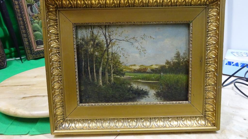 Oud schilderij - vredig landschap., Antiek en Kunst, Kunst | Schilderijen | Klassiek, Ophalen of Verzenden