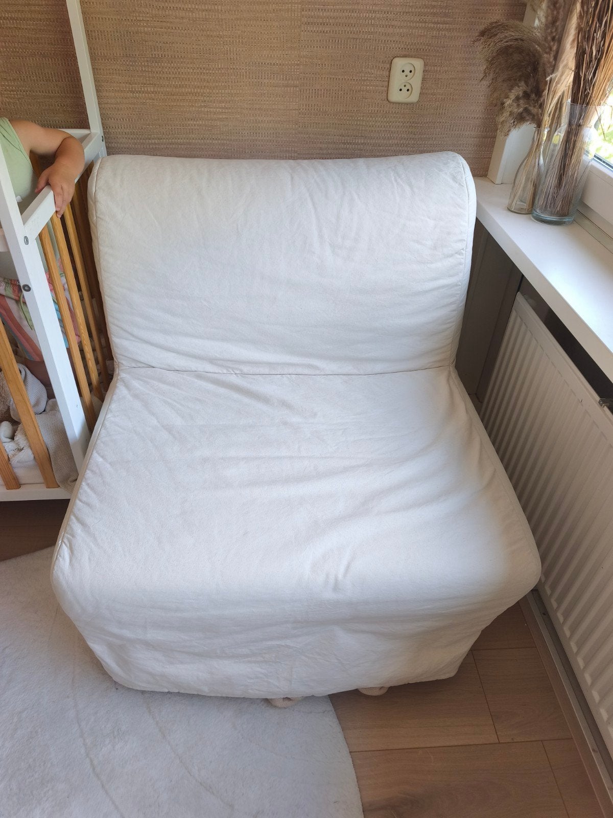 Witte slaap bed stoel/fauteuil LYCKSELE + afneembare hoes, Huis en Inrichting, Stoelen, Modern, Comfortabel, Gebruikt, Wit, Ophalen of Verzenden