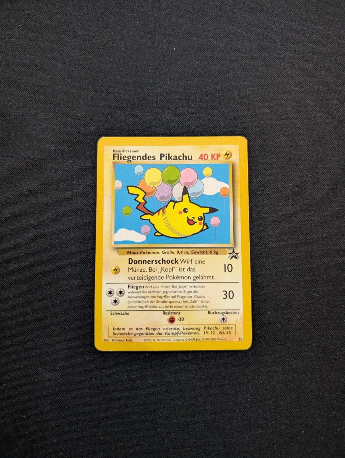 Flying Pikachu (Fliegendes Pikachu) WP nummer 25 - Duits, Ophalen of Verzenden, Gebruikt, Losse kaart