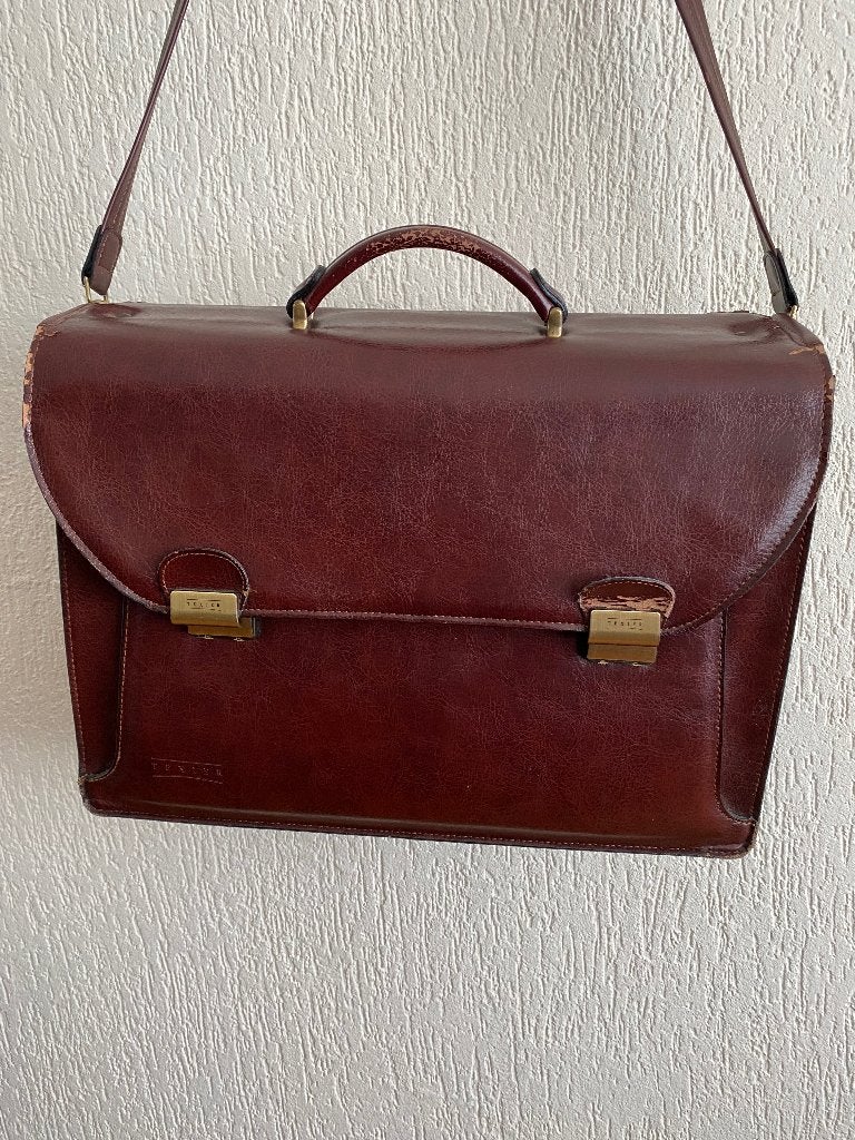 Texier Leren Aktetas, Gebruikt, Bruin, Aktetas of Boekentas, Leer