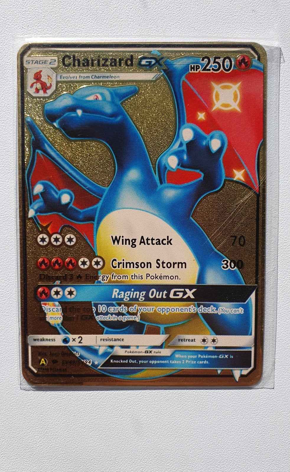 Charizard GX Metalen Pokemon kaart Goudkleurig, Verzenden
