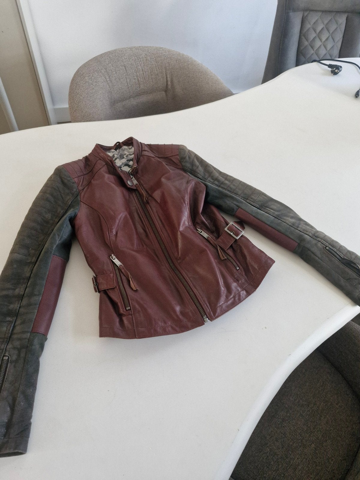 Leren jas met camouflage voering, Kleding | Dames, Ophalen of Verzenden, Onbekend, Maat 36 (S), Gedragen
