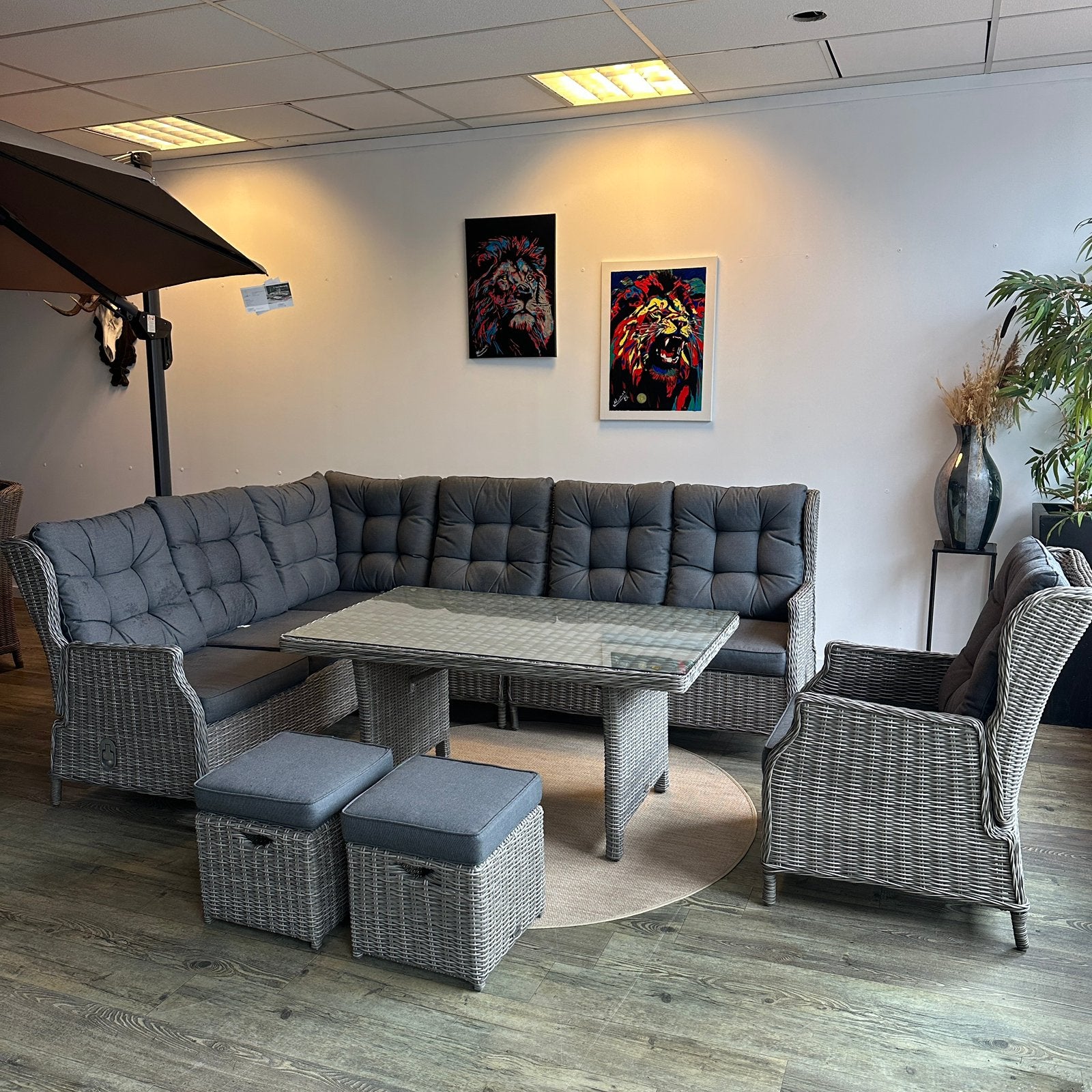 Wicker Hoek Loungeset / Tuinset – Verstelbare Rugleuningen, Tuin en Terras, ., Hocker, Ophalen of Verzenden, Wicker