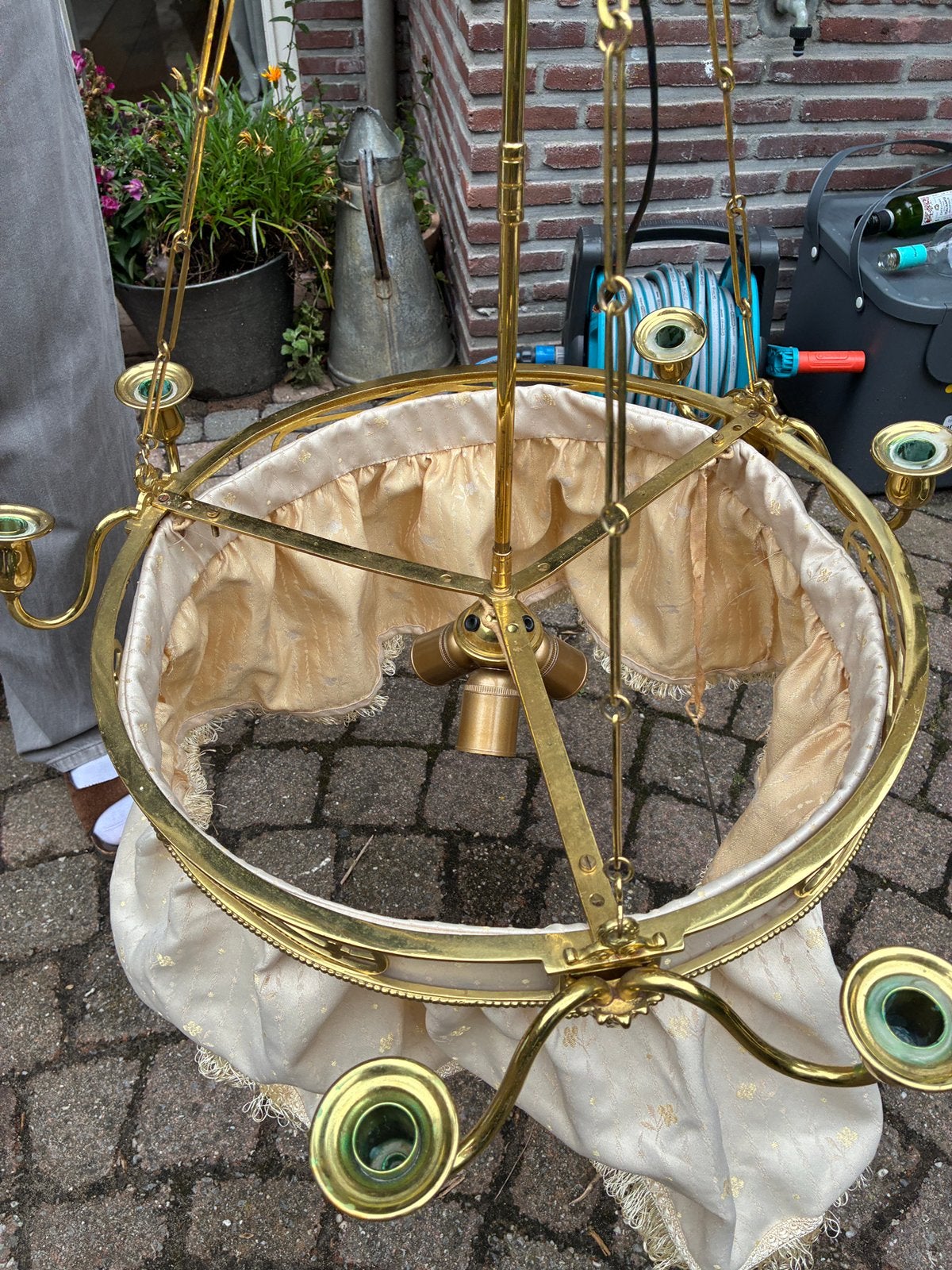 Antigue Brass Ring Chandelier, Antiek en Kunst, Antiek | Lampen, Ophalen