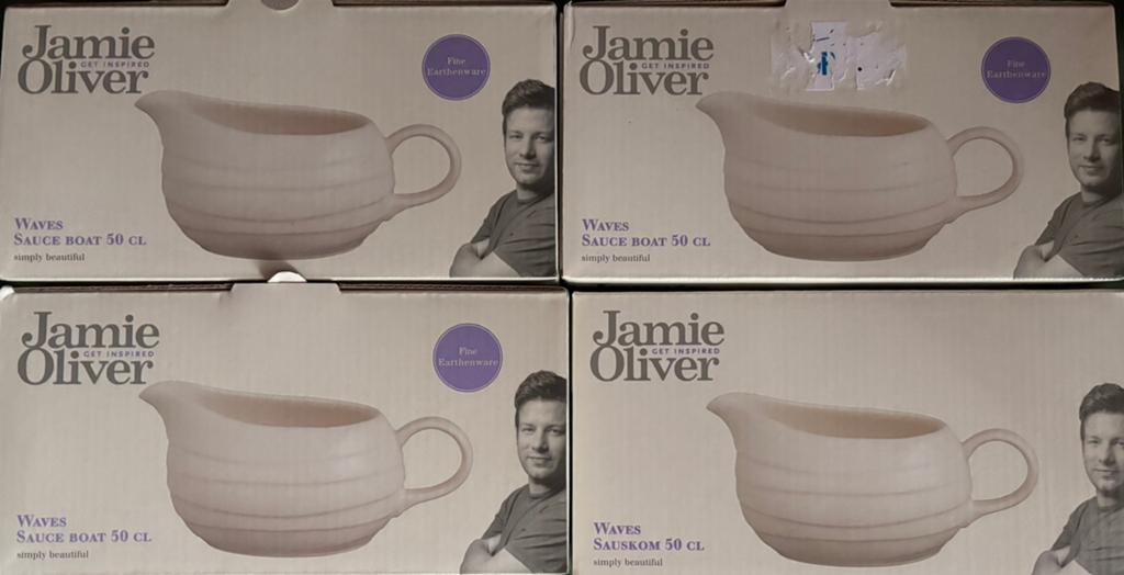 5x Jamie Oliver waves sauskommen beige 50cl beige origineel, Ophalen, Nieuw, Kom(men), Overige stijlen