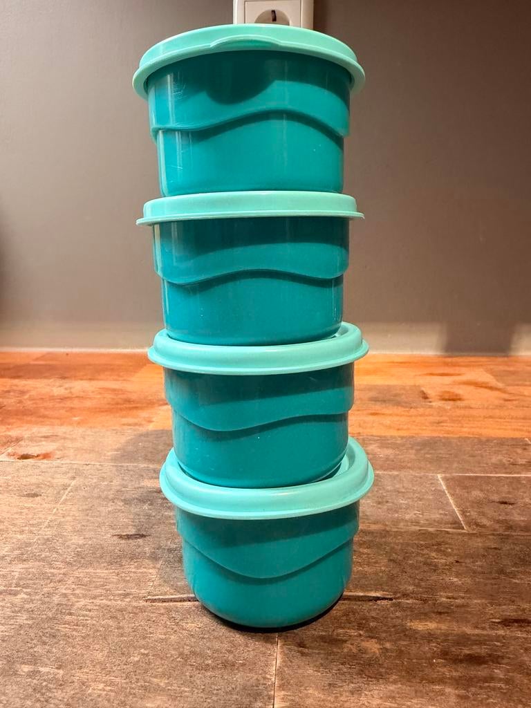 Set van 4 Tupperware mini bewaarbakjes (110ml) - Teal, Ophalen of Verzenden, Gebruikt, Blauw, Bak of Kom