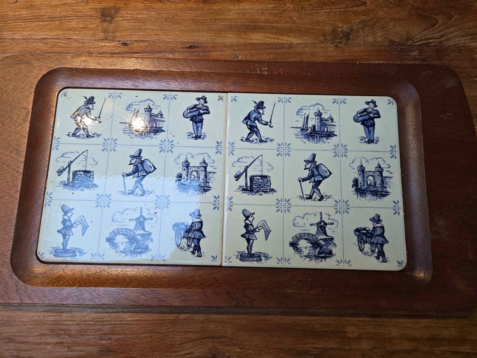 Vintage Delfts Blauw Houten Dienblad, Ophalen of Verzenden, Gebruikt, Rechthoekig, Hout