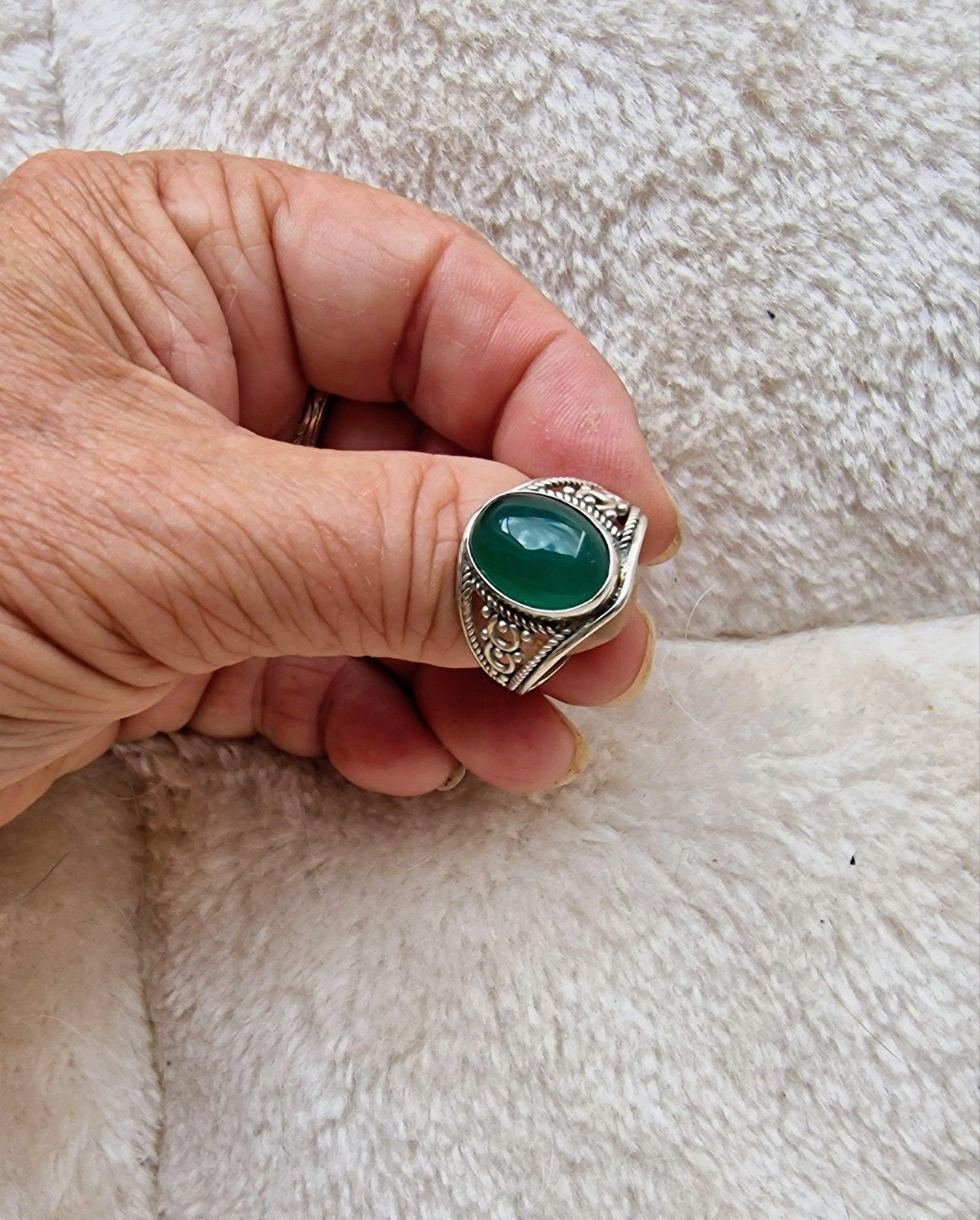 Zilveren ring met groene edelsteen 925, Ophalen of Verzenden, Groen, Zilver, Dame