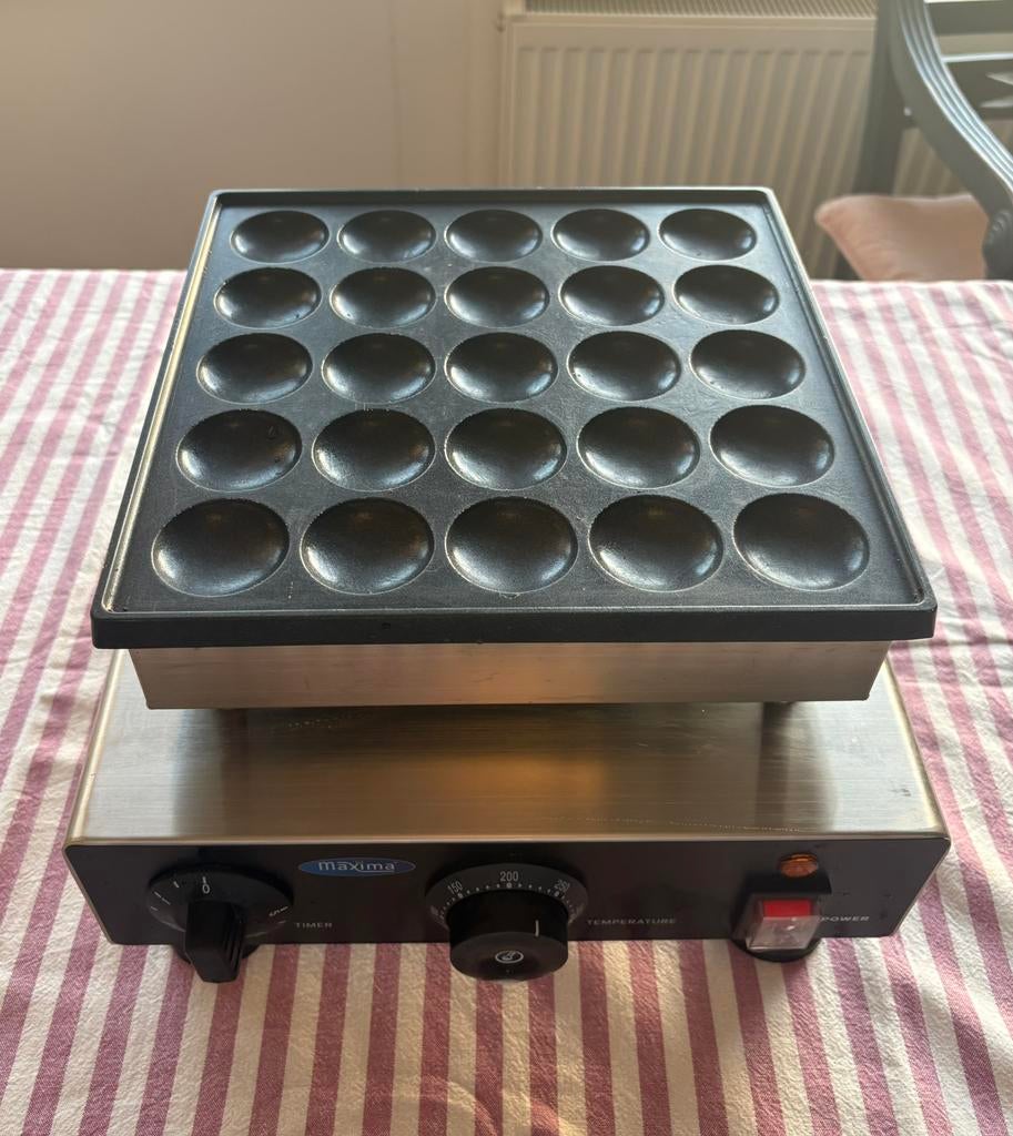 TE HUUR: Poffertjesplaat (25 stuks) met beslag dispenser, Ophalen, Zo goed als nieuw