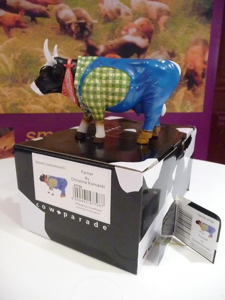Nieuw Cow Parade koe Farmer medium gratis verzending., Ophalen of Verzenden